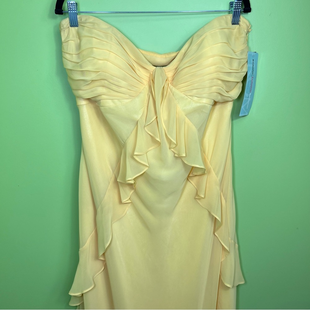 Strapless Yellow Ruffled Evening Gown - Picture 2 of 7